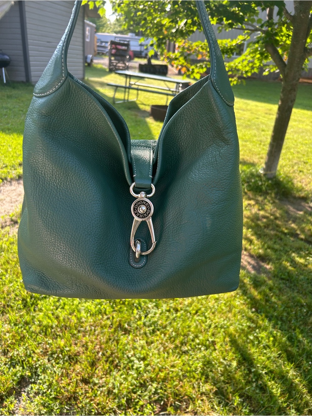 Dooney & Bourke Forest Green Pebbled Leather Shoulder Hobo